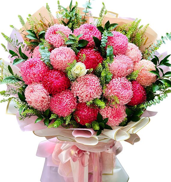 20 Red & Pink Peony Chrys Bouquet