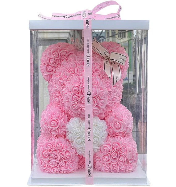 Artificial Pink Roses Bear For Valentine - HCM ONLY