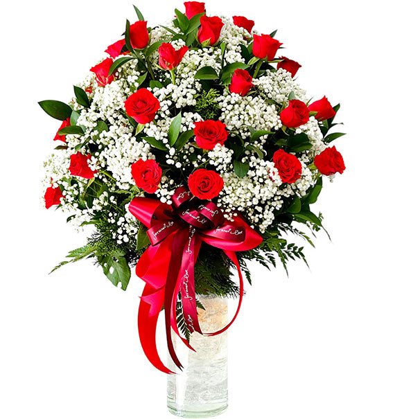 Christmas Red Rose In Vase