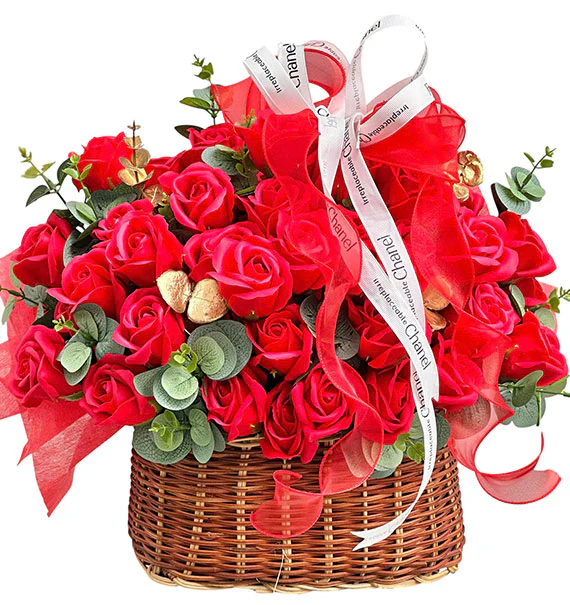 Red Eternal Roses In A Basket