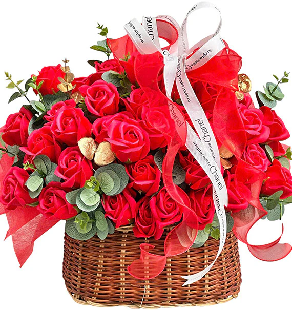 Red Waxed Rose Basket For Women’s Day - HCM ONLY